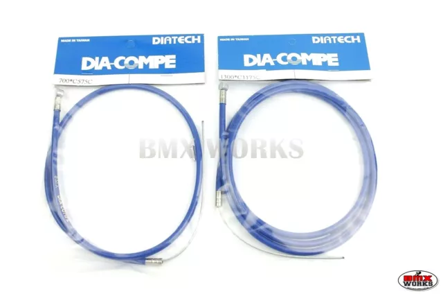 Genuine Dia-Compe Brake Cables Blue 1 Front & 1 Rear - Old School Retro BMX