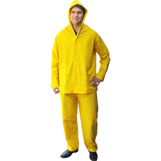 Größe XXL Gelb Regensturmanzug 2tlg. Kapuze Jacke mit Reißverschluss Hose Taschen Neu 2