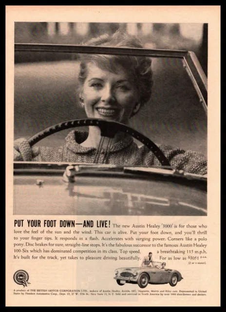 1959 Austin Healey 3000 Roadster Convertible British Motor Corp Vintage Print Ad