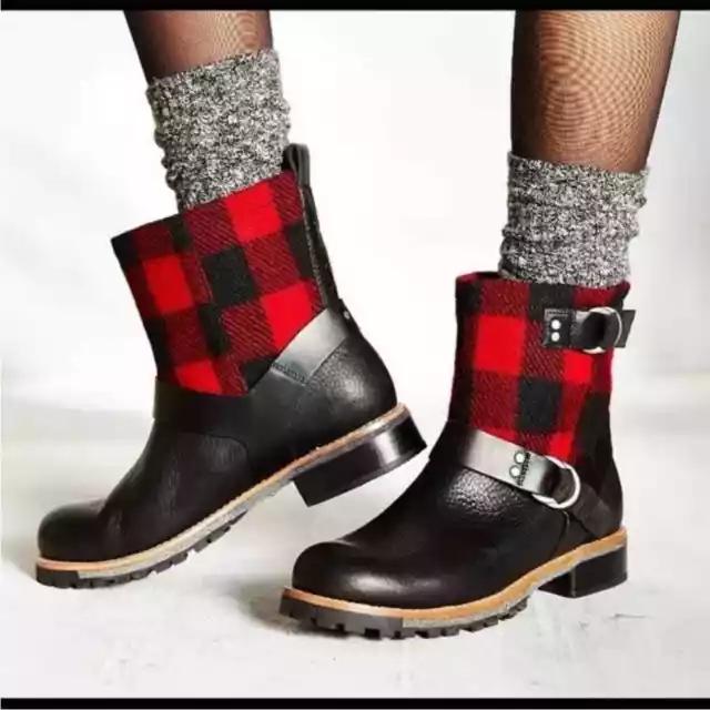 Woolrich Red Balt Buffalo Plaid Moto Boot womens Size 6.5 ankle length 2
