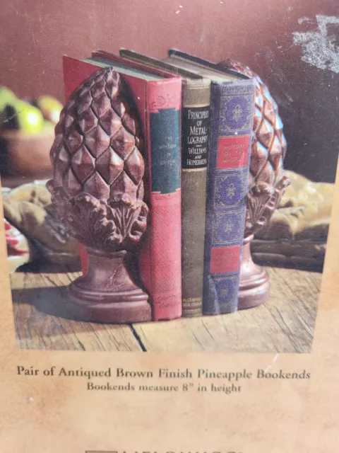 Bookends Pineapple Antiqued Brown Finish 8'' NEW Open Box Fast Shipping