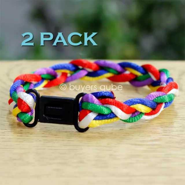 2 Pack Inspirational Colors of Faith Braid Bracelet w/ Card 8" L Buckle Lock