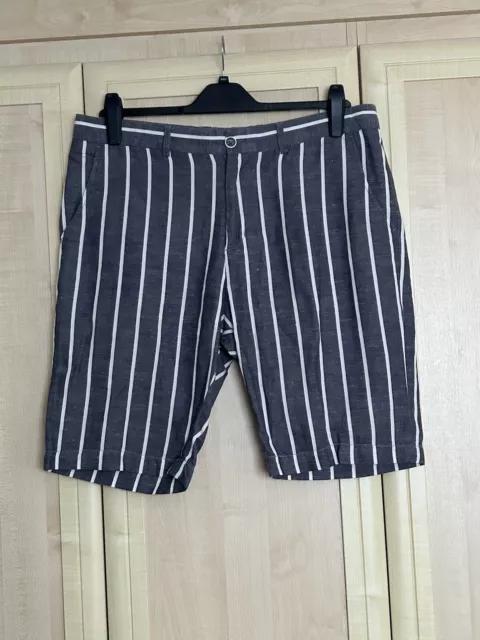 Pantalones Cortos de Lino Maddox Street Azul Rayas Informales Vacaciones de Verano - Para Hombre Talla W36 36