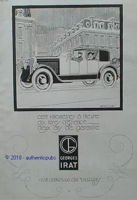 Publicite Georges Irat Automobile Signe Rene Vincent De 1922 French Ad Pub Rare