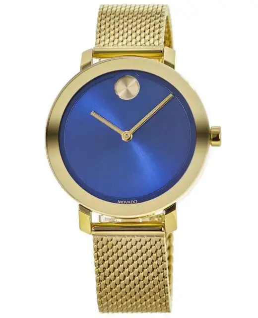 New Movado Bold Blue Dial Gold Tone Steel Women's Watch 3600671
