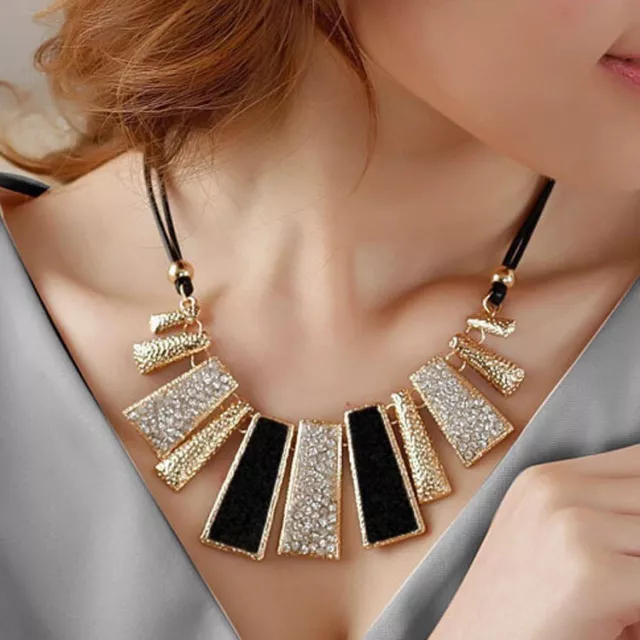 Fashion Women Jewelry Bib Chain Choker Chunky Crystal Statement Pendant Necklace