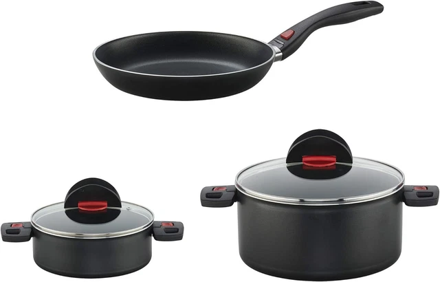 Ballarini Click & Cook 5-pc Nonstick Cookware Set, Made in Italy 5-pc, Black