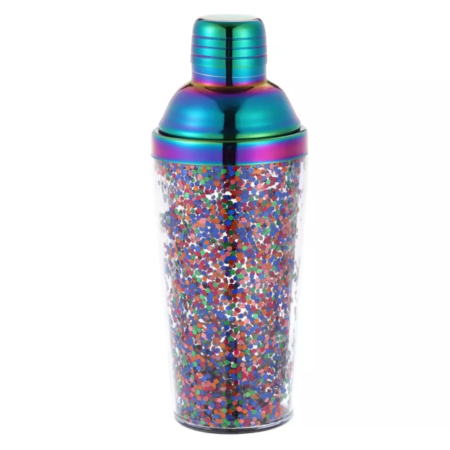 16OZ(450ml) Plastic Cocktail Shaker with Strainer, Stainless Steel Top, Rainbow