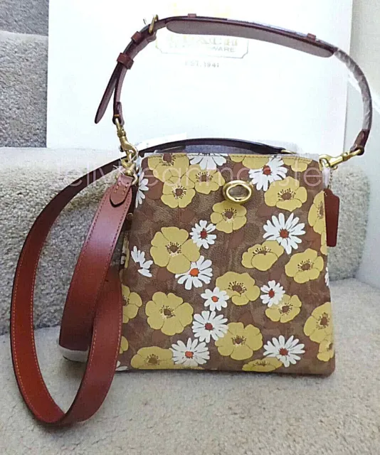 COACH 9722 Willow Floral Signature Shoulder Bag Crossbody Tan Rust Multi NEW