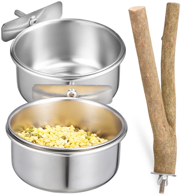 Set 1 Stainless Steel Hanging Feed Bird Accessories Cages Feeding Bowl