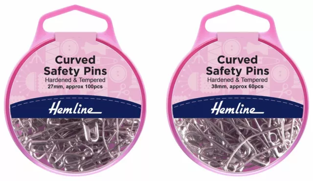 Hemline Curved Safety Pins: Nickel, either 27mm or 38mm