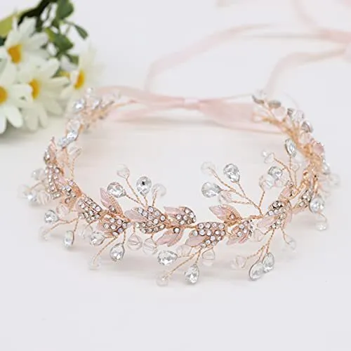 Rose Gold Crystal Bridal Headbands Wedding Headpieces Leaves Design Hair Band Ha