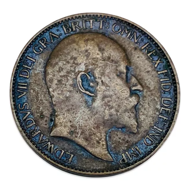 1908 Great Britain Farthing - Edward VII - Fantastic Blue Toning! #GB01232S
