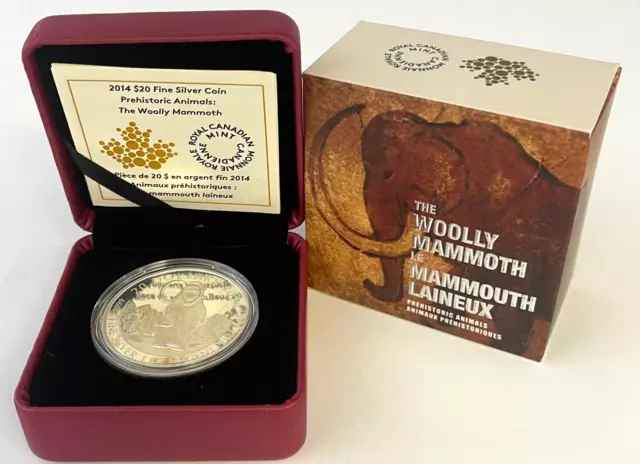 2014 $20 Fine Sil ver Coin -  Prehistoric Animals: The Woolly Mammoth