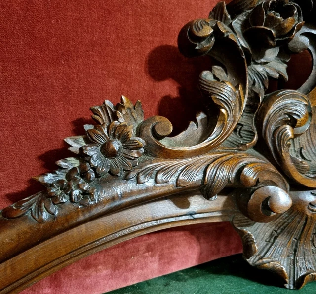Flower scroll leaves carving pediment Antique french architectural salvage 22"
