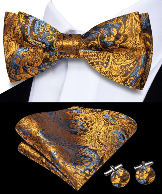 Mens Tie Bowtie and Pocket Square Cufflinks Set Wedding Formal Casual Bow Ties