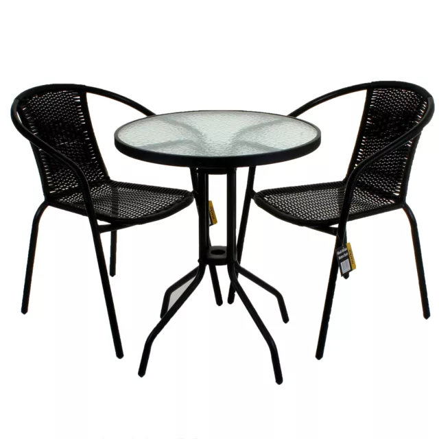 Bistro Sets Black Wicker Table Chair Patio Garden Outdoor Furniture Diner Home 2