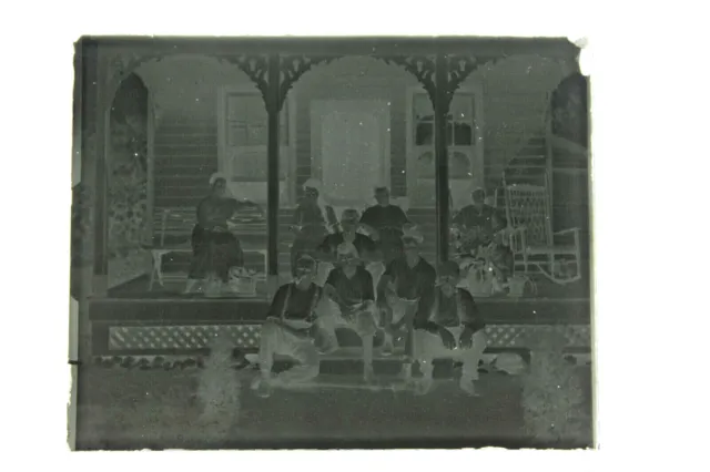 Men Women Porch House 4x5" Glass Plate Negative Black & White Photo VINTAGE 1004