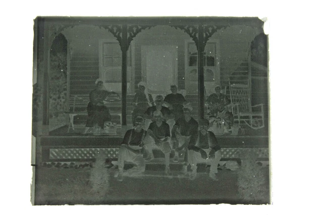Men Women Porch House 4x5" Glass Plate Negative Black & White Photo VINTAGE 1004