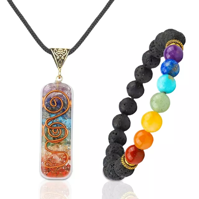2Pcs Chakra Bracelet&necklace Jewelry Set Healing Energy Yoga Reiki Balance