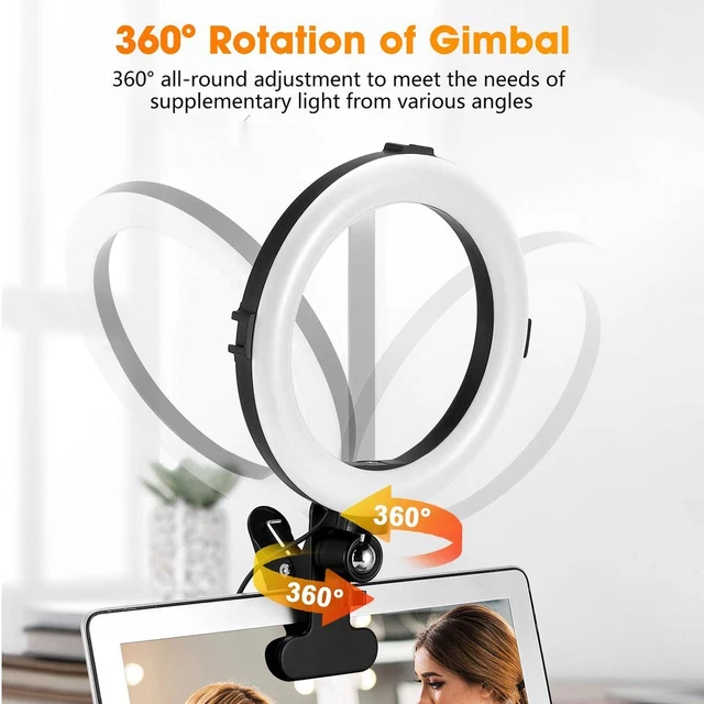 8-inch laptop ring light with stand and clip-on, video conferencing lighting
