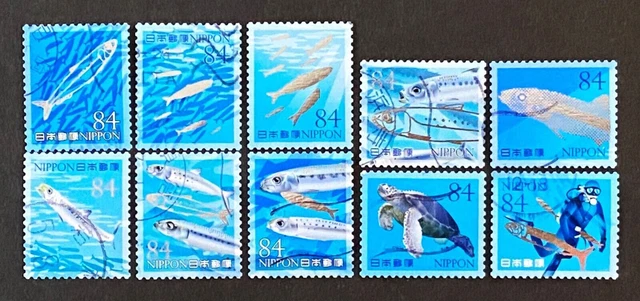 2023 JAPON Sea Life Series Vol.7 84y 10 timbres utilisés