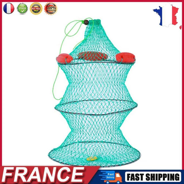 Fishing Net Foldable Portable Fishing Trap Cage with 3 Floating Ball Network Bag