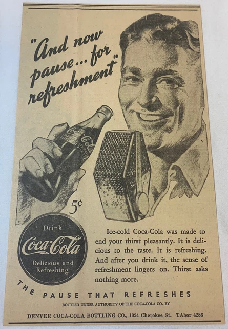 1940 Denver Coca Cola Giornali Campagna Pubblicitaria ~ Happy Radio Stella