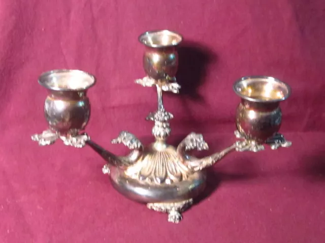 .800 Silver TRIPLE CANDLE STICK HOLDER  BB 4" x 6 1/2" 242g  Unknown Origin