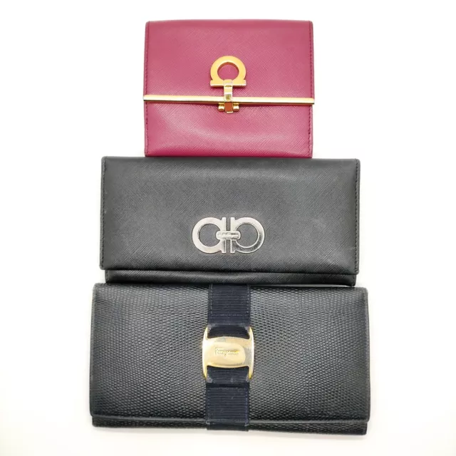 Ferragamo Long Wallet 3 pieces set Wallet  Leather Black Leather 431375