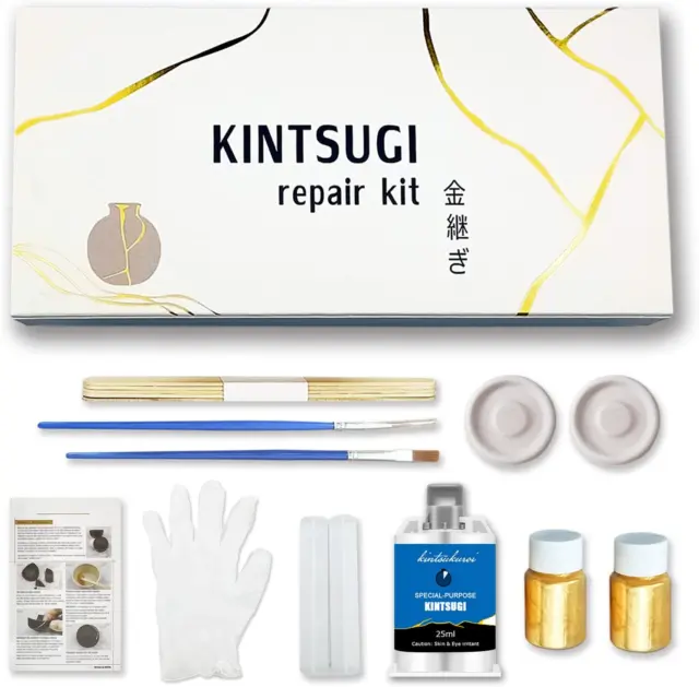 Kit de reparación Kintsugi, tazones y jarrones de cerámica de reparación con pegamento en polvo dorado, entrada-