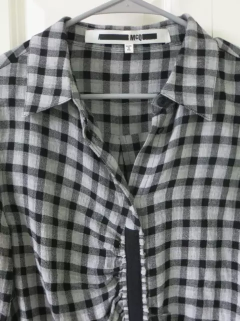 McQ Alexander McQueen Gray Plaid Wool Ruched Top Shirt IT 42 2