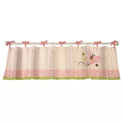 BUTTERFLY LOVE Kids Window Valance Tie Top Embroidered Pink Floral NEW