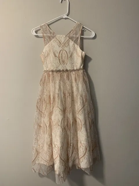 Rare Editions Champagne Dress High Low Tiered  Girls Size 8 -Pre-Owned