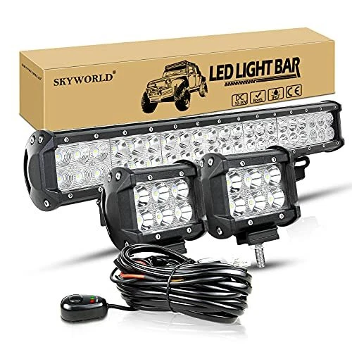 Barre LED 20 Pouces SKYWORLD 420W + 2 Phares 4 Pouces - Kit Éclairage Off-Road - IP67 Étanche - Pour 4x4, SUV