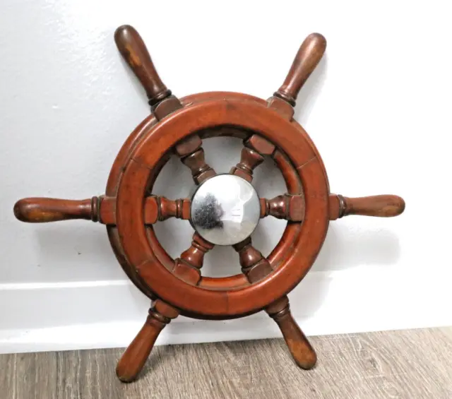 Exceptional Antique 17" Mahogany Ships Wheel Helm Boat