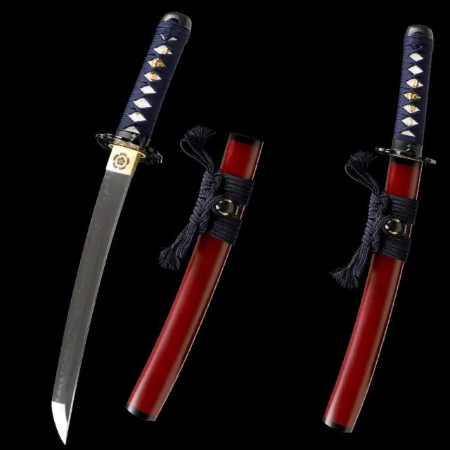 Japanese Tanto Sword Samurai Katana Clay Tempered Sharp Red Saya Razor Sharp