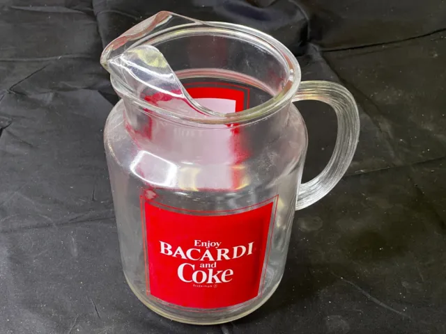 Vintage Enjoy Bacardi Rum and Coca-Cola Glass Pitcher