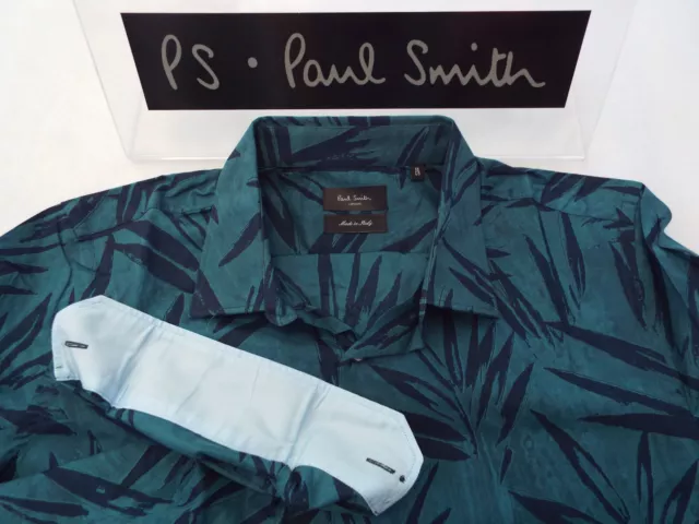 PAUL SMITH Mens Shirt 🌍 Size 18" (48" CHEST) 🌎 RRP £165+ 📮 FLORAL LEAF PRINT 3