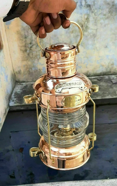 14" Messing und Kupfer Anker Öllampe Antik Maritime Schiffslaterne Schiff