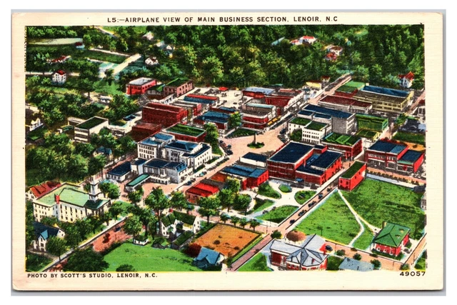 Vintage 1930s- Airplane View of Lenoir, North Carolina Postcard (UnPosted)