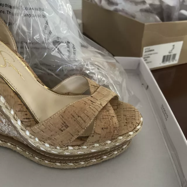 Jessica Simpson Ahnika Natural Cork Size 8M new In Box Wedge Embroidered Heel 3