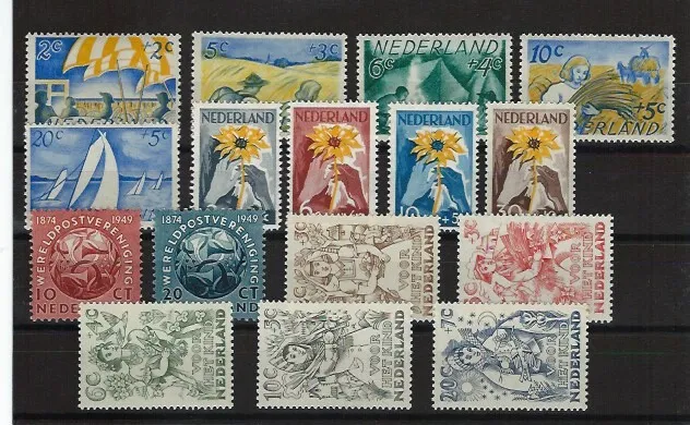 Niederlande Jahrgang 1949 Postfrisch nach NVPH Komplett jaargang ohne 'en face'