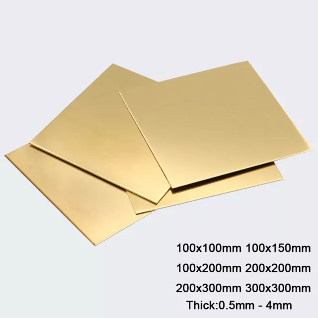 Brass Sheet Metal Plate Models Craft DIY 1/1.2/1.5/2/2.5/3/4mm Thick Select Size