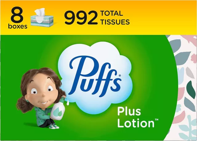 Puffs plus Lotion Facial Tissue, 124 Facial Tissues per Box 8 Family Boxes - 992