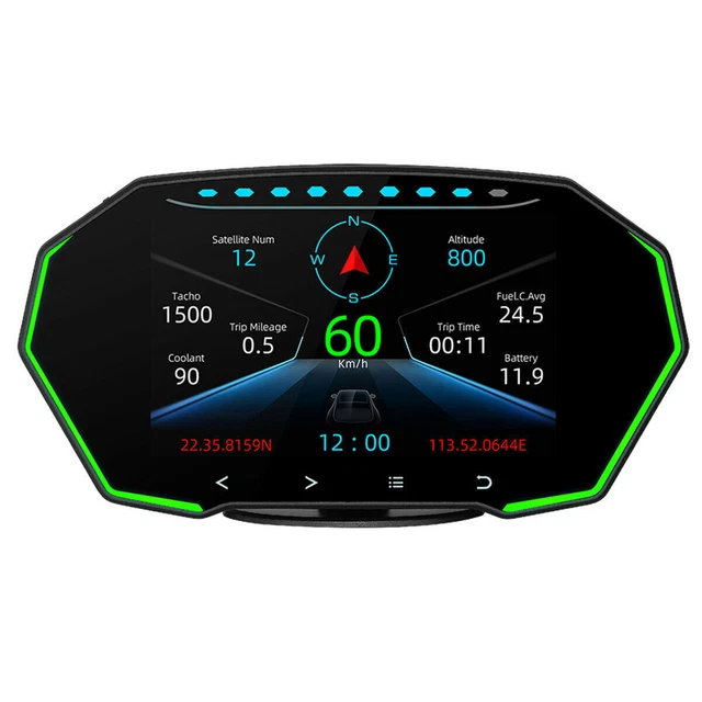 Car Head Up Displayer Smart Gauge Digital Speedometer LCD Display Meter Alarms
