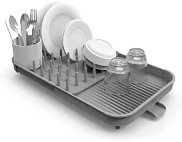 Dish Rack,Duo Expandable Dish Drying Rack, Gray, 2-Tier