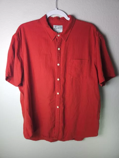 Lucky Brand Linen Blend Short Sleeve Button Up Shirt Mens Size XL Red