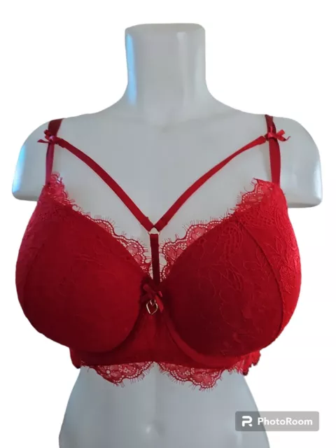 Lane Bryant Cacique Red Boost Balconette Bra 46DDD Lace Up Push Up Padded