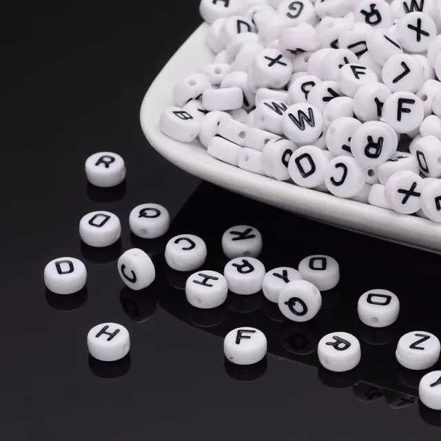 100 psc 7mm white Flat Round  single & mixed  alphabet letter acrylic beads